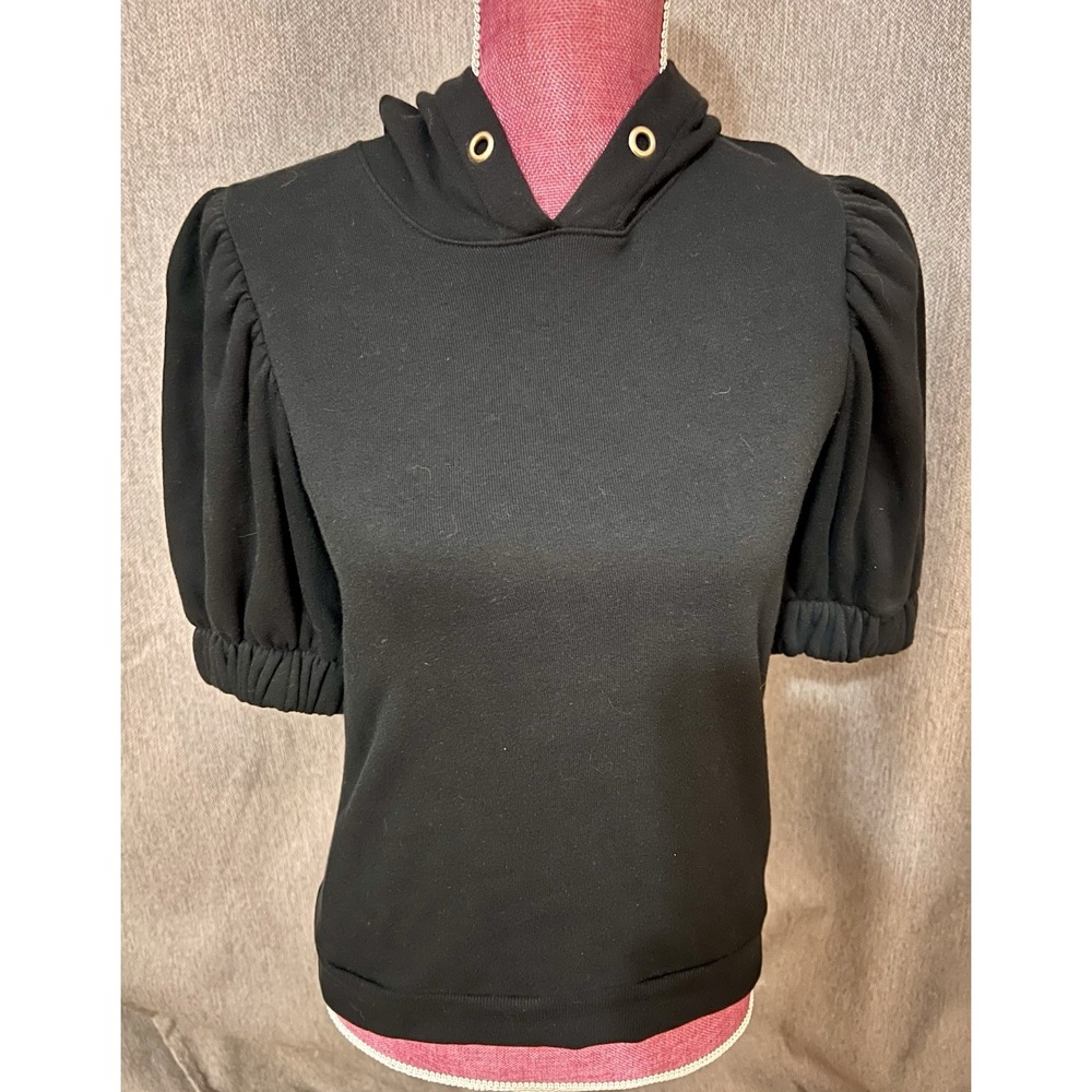 Anthropologie Black Puff Sleeve Hoodie Top